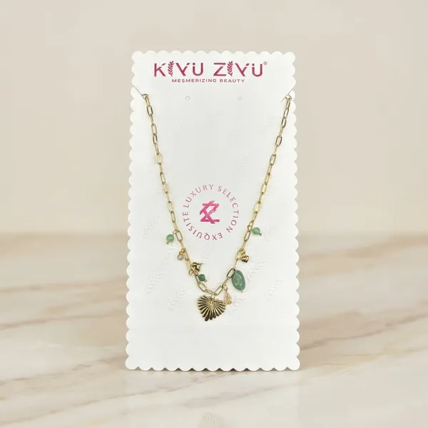 Kivu_Zivu_Gold-Toned_Shell_Charm_Necklace_With_Green_Beads