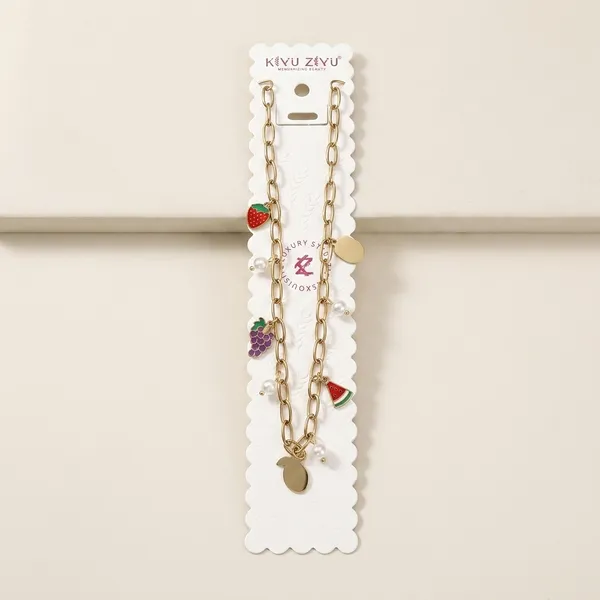 Gold_Alloy_Enamel_Fruit_Charm_Chain_Link_Bracelet_For_Women