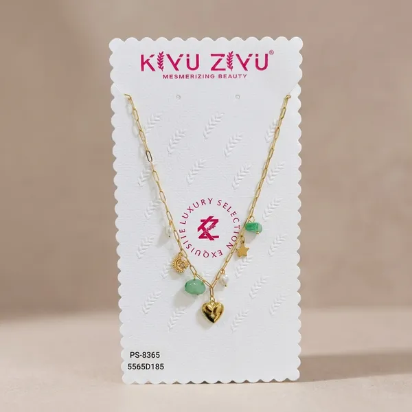 Green_Bead_Gold_Tone_Heart_Charm_Necklace_For_Women