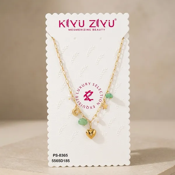 Green_Bead_Gold_Tone_Heart_Charm_Necklace_For_Women