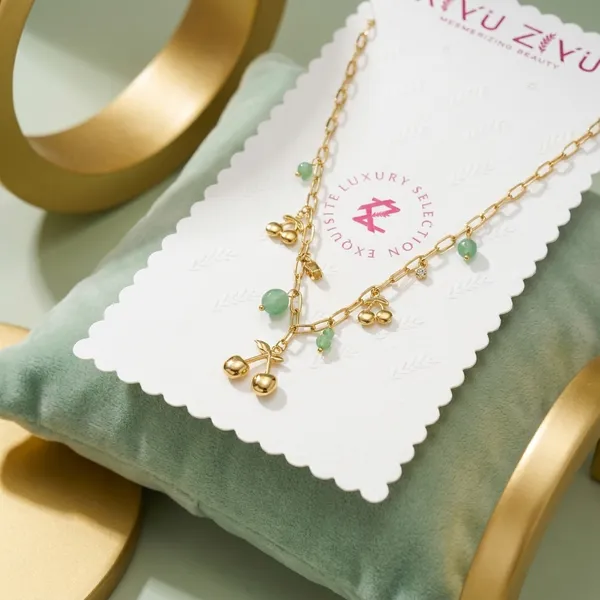 Elegant_Cherry_Pendant_Necklace_With_Gold-Tone_Chain_And_Green_Bead_Accents