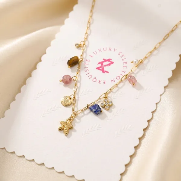 Exquisite_Luxury_Selection_Charm_Necklace_With_Colorful_Gemstones_And_Gold_Chain