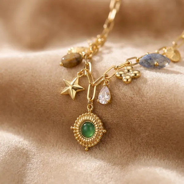 Luxury_Selection_Exquisite_Gold-Tone_Charm_Necklace_With_Green_Stone_Pendant