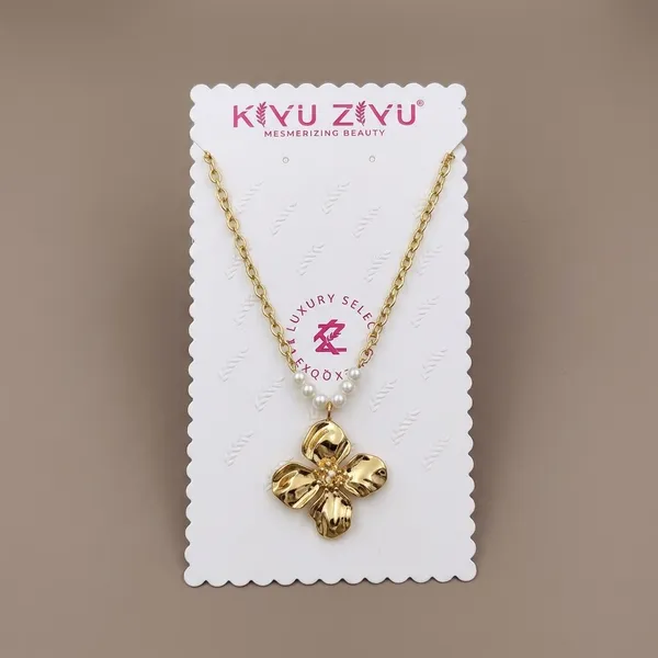 Gold_Tone_Alloy_Four_Petal_Flower_Pearl_Pendant_Necklace_For_Women