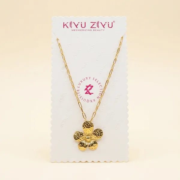 Gold-Tone_Hammered_Flower_Pendant_Chain_Necklace_By_Kavu_Zavu