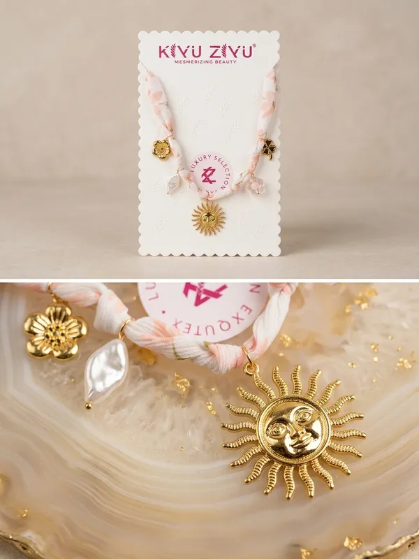 Gold_Alloy_Floral_Fabric_Sun_Charm_Bracelet_For_Women