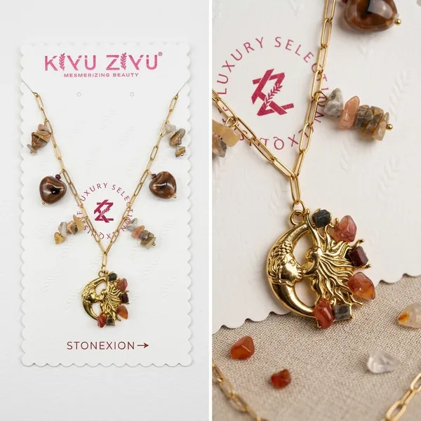 Gold_Alloy_Natural_Stone_Bead_Mermaid_Charm_Necklace_For_Women