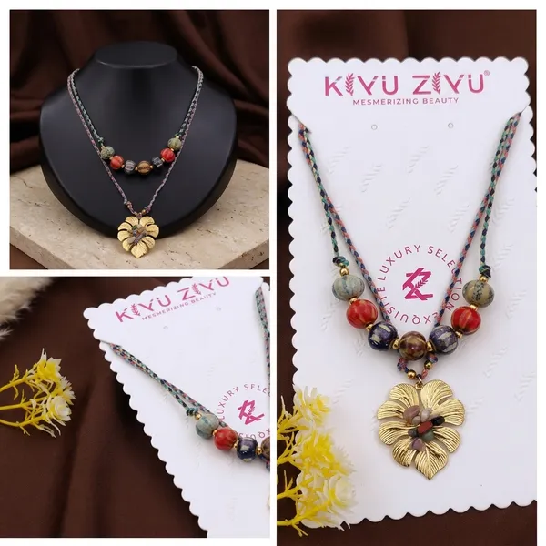 Gold_Alloy_Multi_Strand_Floral_Pendant_Beaded_Necklace_For_Women