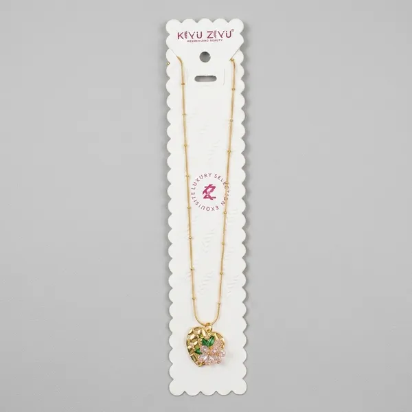 Gold_Alloy_Pink_Green_Enamel_Floral_Charm_Necklace_For_Women