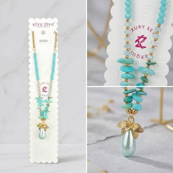 Gold_Alloy_Turquoise_Beaded_Teardrop_Pendant_Necklace_For_Women