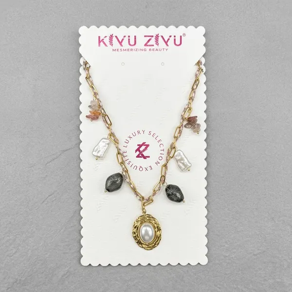 White_Pearl_Gold_Tone_Alloy_Oval_Pendant_Charm_Necklace_For_Women