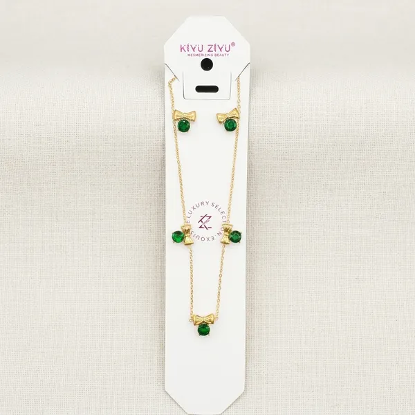Green_Stone_Alloy_Bow_Pendant_Necklace_And_Earring_Set_For_Women