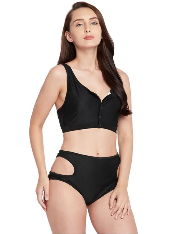 Black_Buttoned_Blouse_Styled_Swim_Top_With_Side_Cut_Out_High_Waist_Bottoms_With_Removable_Cups_For_Women