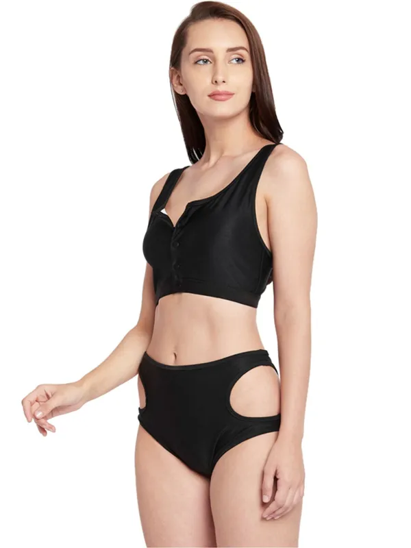 Black_Buttoned_Blouse_Styled_Swim_Top_With_Side_Cut_Out_High_Waist_Bottoms_With_Removable_Cups_For_Women