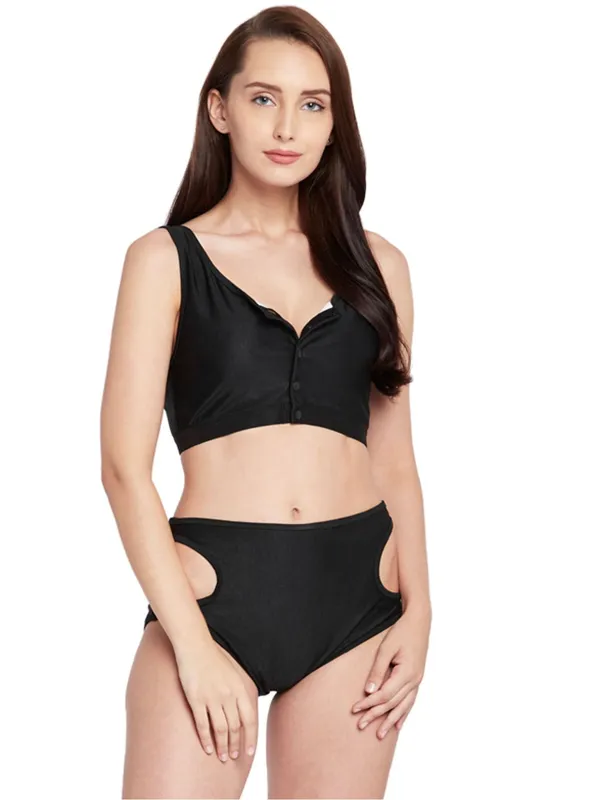 Black_Buttoned_Blouse_Styled_Swim_Top_With_Side_Cut_Out_High_Waist_Bottoms_With_Removable_Cups_For_Women