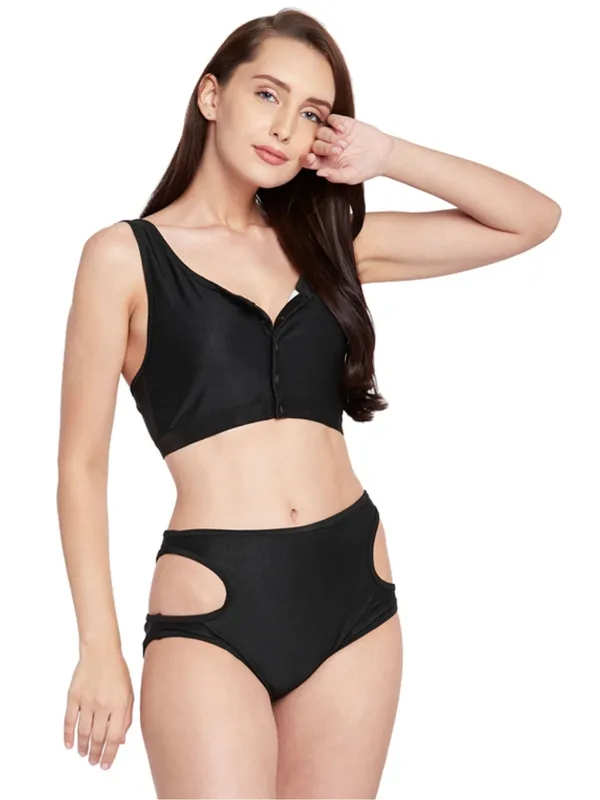 Black_Buttoned_Blouse_Styled_Swim_Top_With_Side_Cut_Out_High_Waist_Bottoms_With_Removable_Cups_For_Women