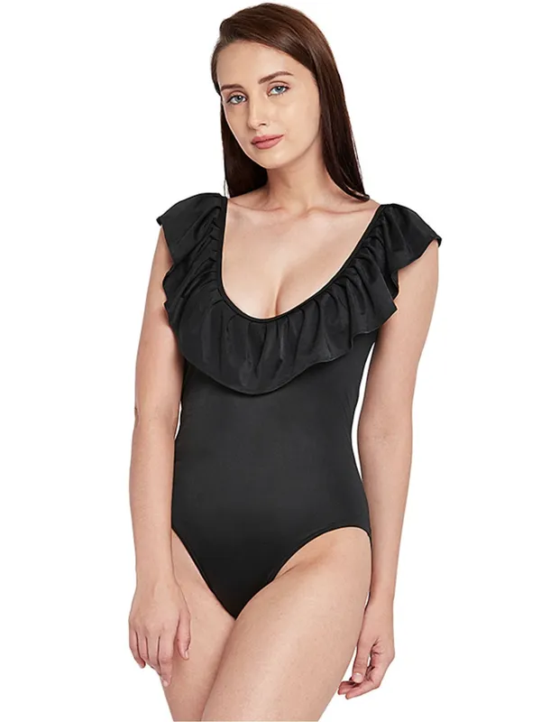 Black_Frilly_Neckline_Decorated_One_Piece_Swimsuit_With_Removable_Cups_For_Women