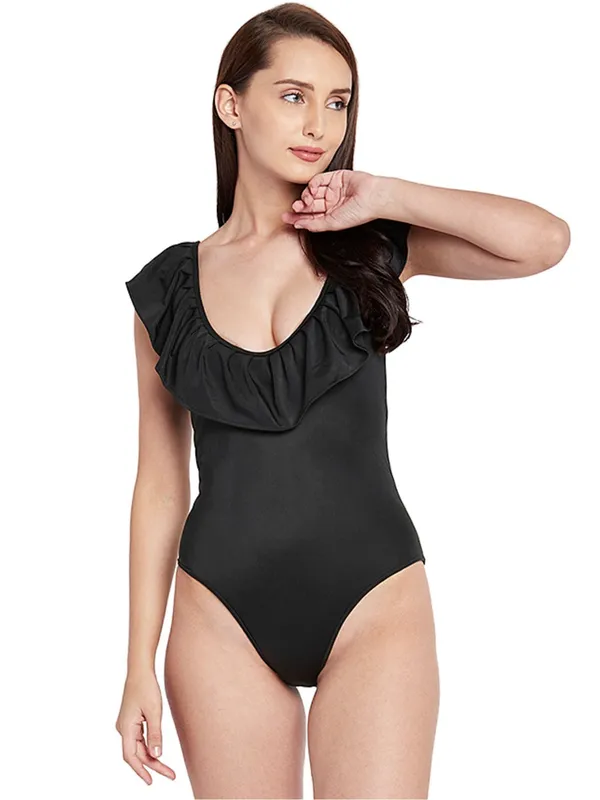 Black_Frilly_Neckline_Decorated_One_Piece_Swimsuit_With_Removable_Cups_For_Women
