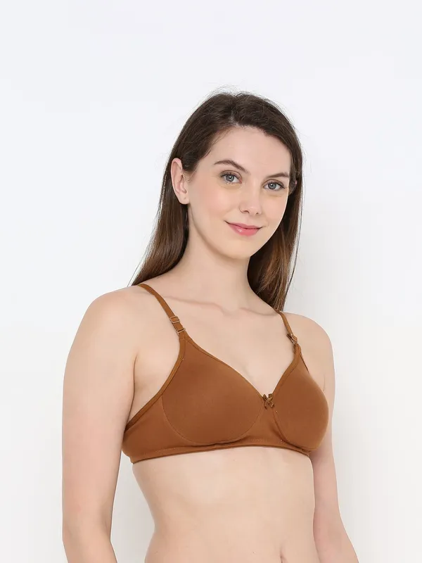 Brown_Everyday_Comfort:_Lightly_Padded_Wire-Free_T-Shirt_Bra_For_Women