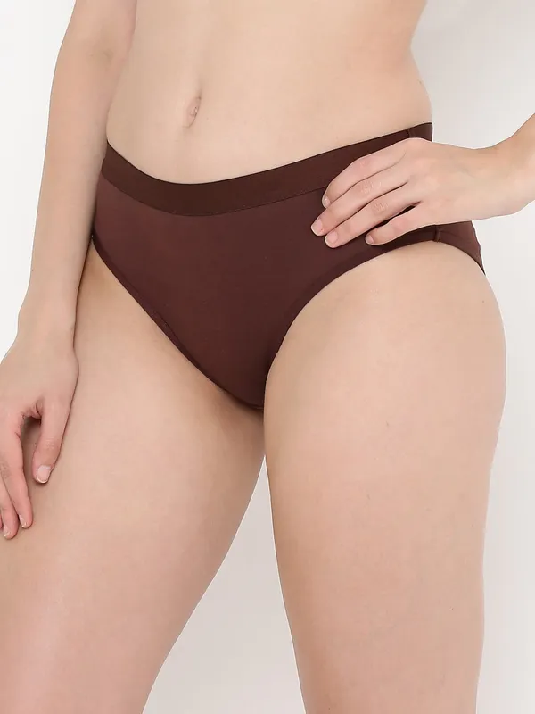 Brown_Mid_Rise_Soft_Cotton/Spandex_Bikini_Panty_For_Women