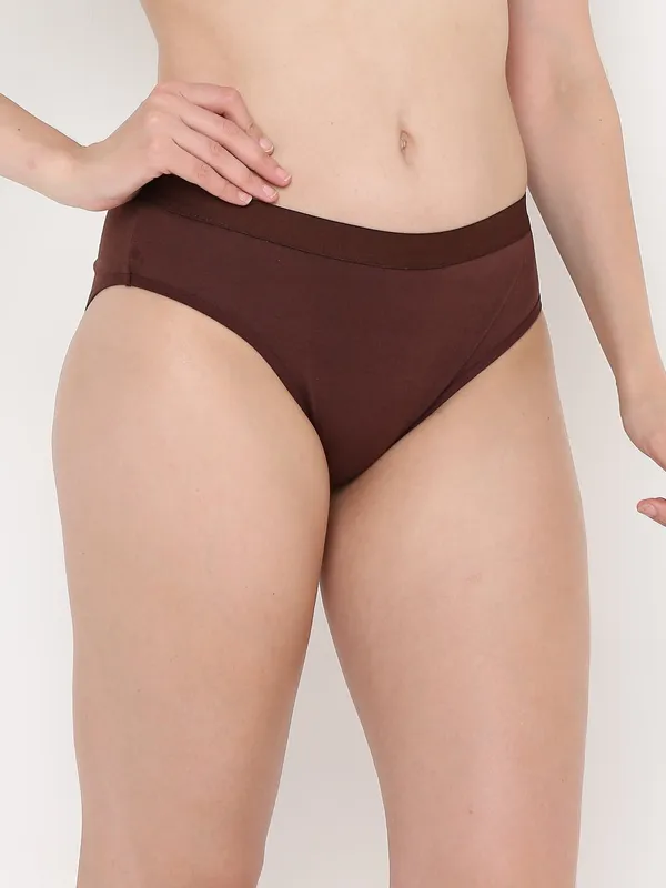 Brown_Mid_Rise_Soft_Cotton/Spandex_Bikini_Panty_For_Women