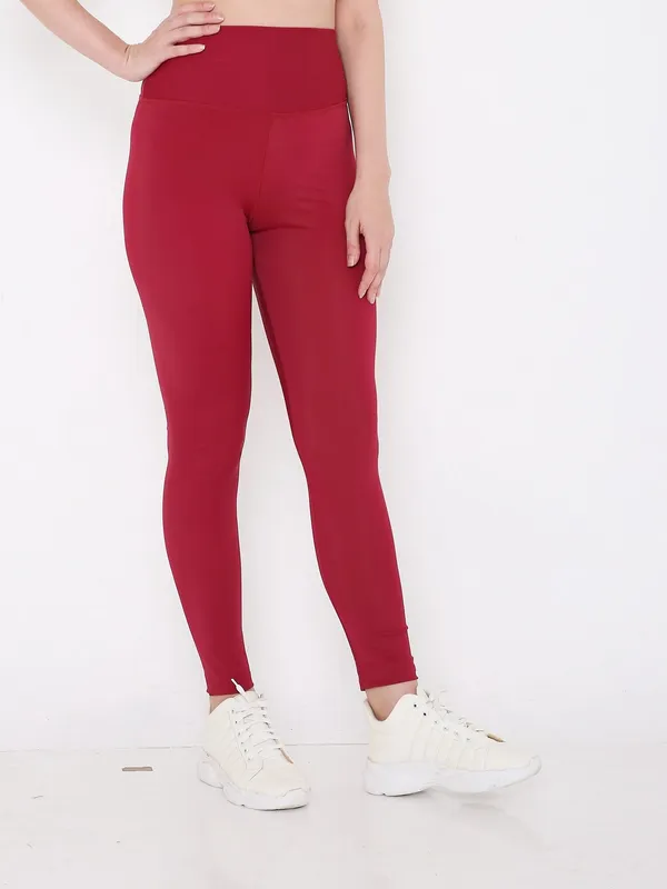 Burgundy_Ankle_Length_Solid_Sports_Leggings_For_Women