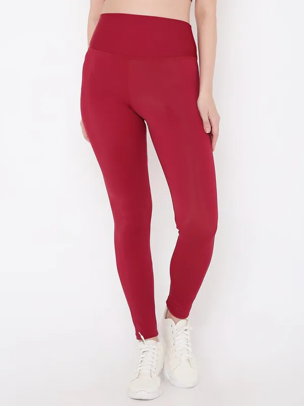 Burgundy_Ankle_Length_Solid_Sports_Leggings_For_Women