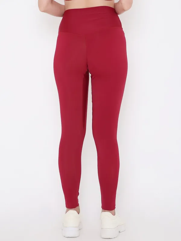 Burgundy_Ankle_Length_Solid_Sports_Leggings_For_Women