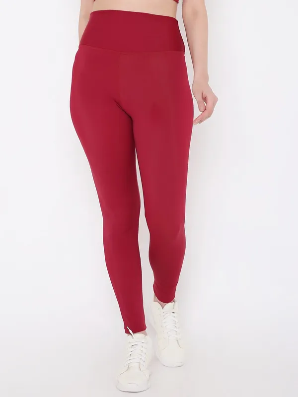 Burgundy_Ankle_Length_Solid_Sports_Leggings_For_Women