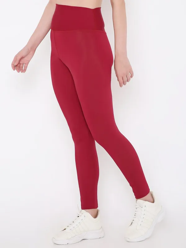 Burgundy_Ankle_Length_Solid_Sports_Leggings_For_Women