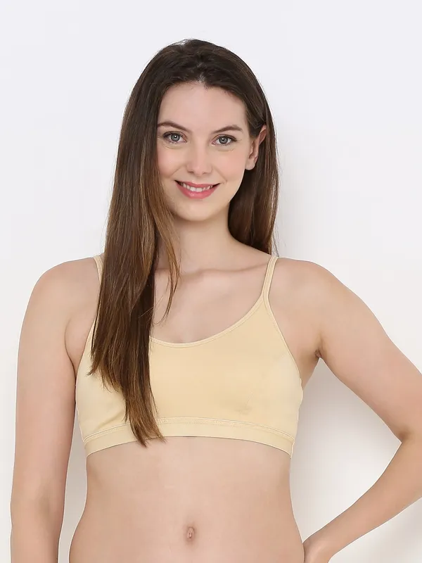 Beige_Slip-On_Non-Wired_&_Non-Padded_Medium_Coverage_Bra_For_Women