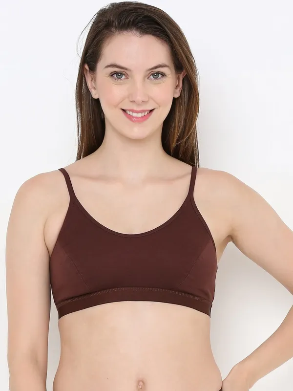Brown_Slip-On_Non-Wired_&_Non-Padded_Medium_Coverage_Bra_For_Women