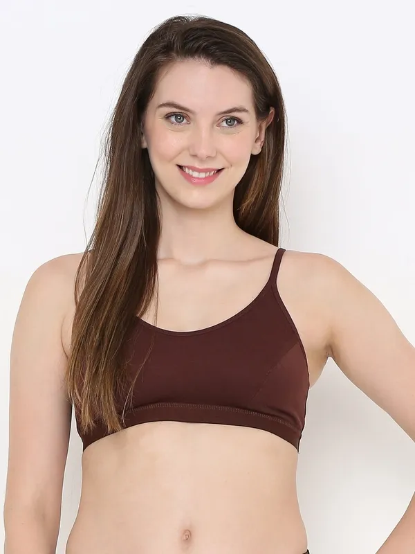 Brown_Slip-On_Non-Wired_&_Non-Padded_Medium_Coverage_Bra_For_Women