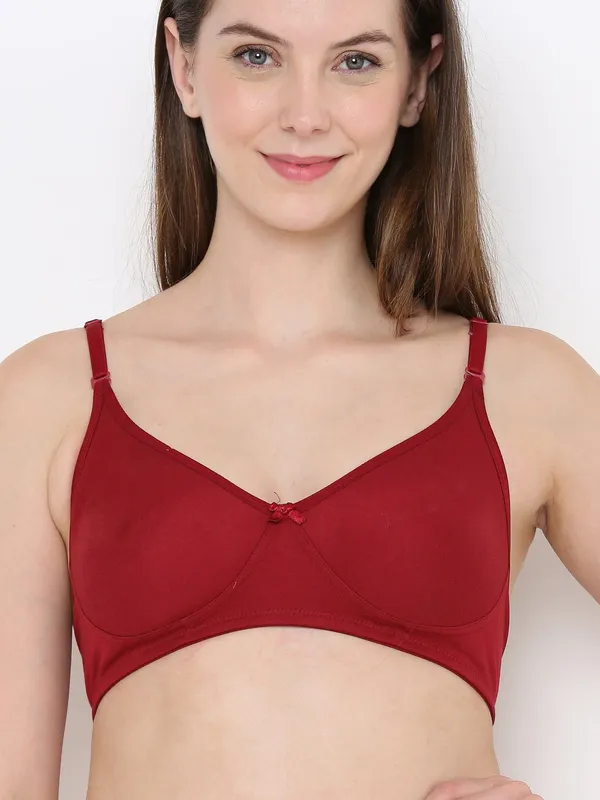 Maroon_Non-Padded,_Non-Wired_T_Shirt_Bra_With_Seamless_Cup_For_Women