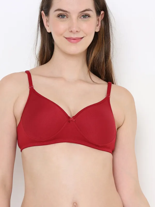 Maroon_Everyday_Comfort:_Lightly_Padded_Wire-Free_T-Shirt_Bra_For_Women