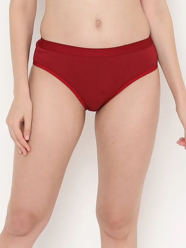 Maroon_Mid_Rise_Soft_Cotton/Spandex_Bikini_Panty_For_Women