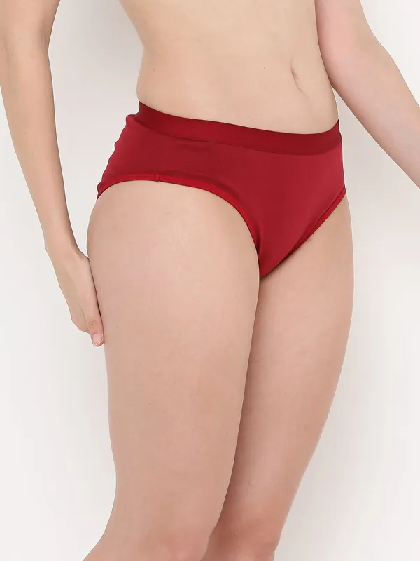 Maroon_Mid_Rise_Soft_Cotton/Spandex_Bikini_Panty_For_Women