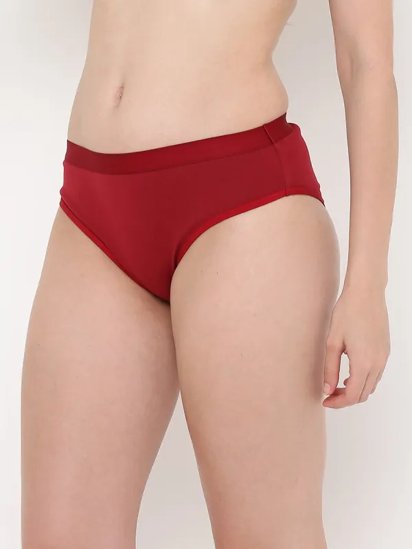 Maroon_Mid_Rise_Soft_Cotton/Spandex_Bikini_Panty_For_Women
