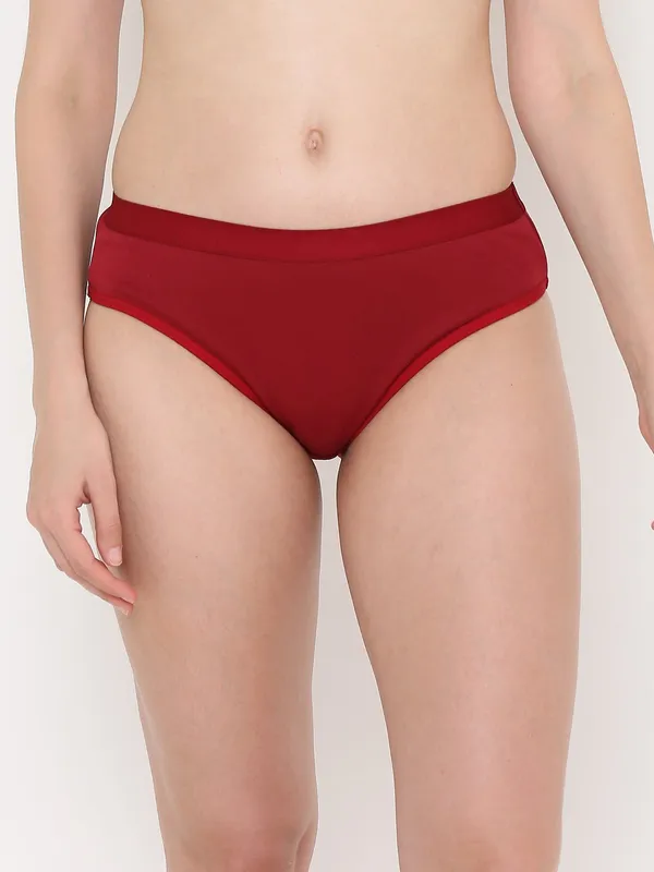 Maroon_Mid_Rise_Soft_Cotton/Spandex_Bikini_Panty_For_Women