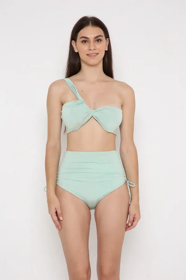 Green_Nylon_Pintucked_Monostrap_Bikini_For_Women