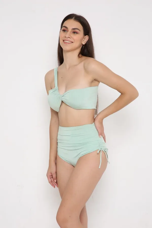 Green_Nylon_Pintucked_Monostrap_Bikini_For_Women
