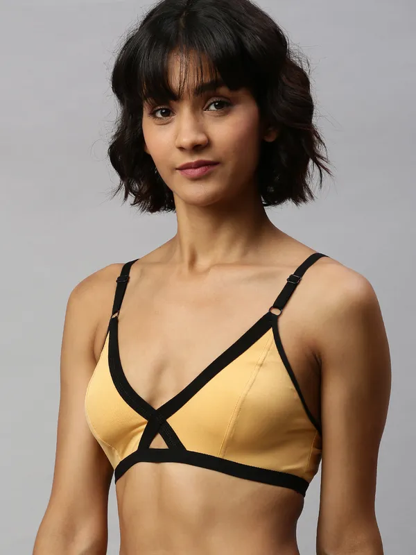 Mustard_&_Black_Non-Wired_&_Non_Padded_With_Medium_Coverage_Bralette_Bra_For_Women