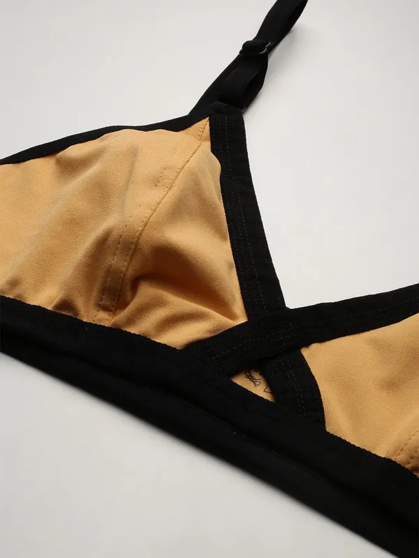Mustard_&_Black_Non-Wired_&_Non_Padded_With_Medium_Coverage_Bralette_Bra_For_Women