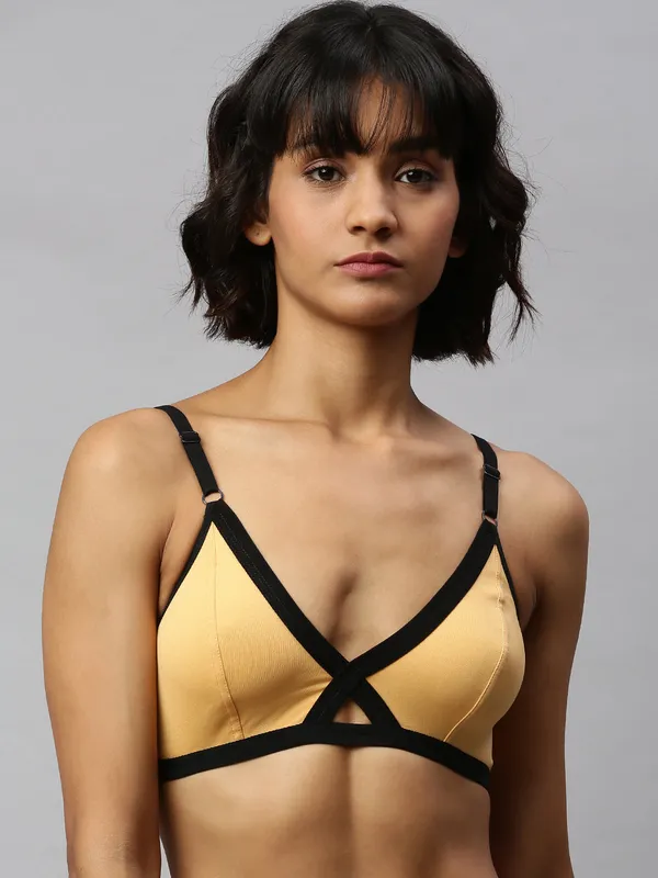 Mustard_&_Black_Non-Wired_&_Non_Padded_With_Medium_Coverage_Bralette_Bra_For_Women