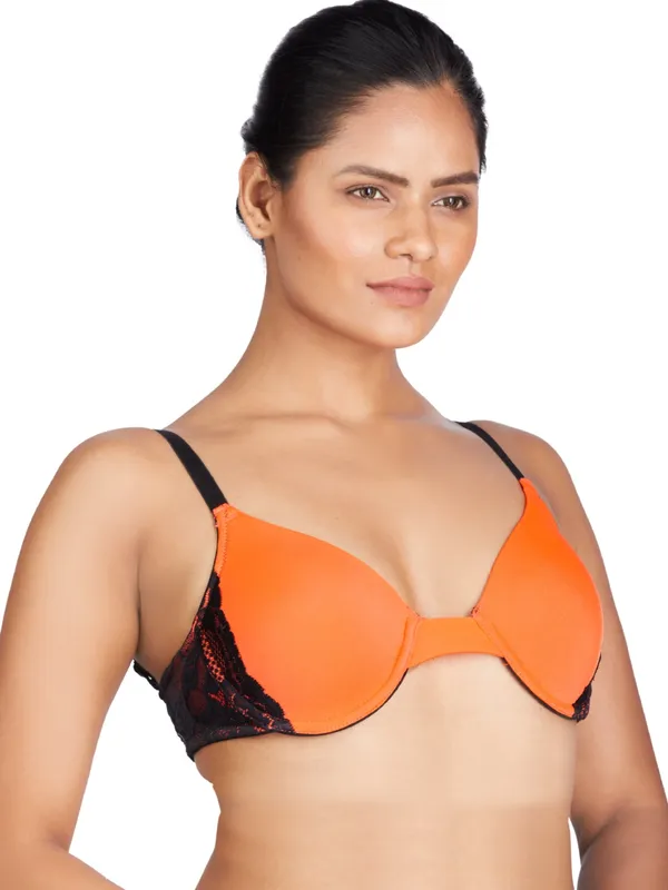 Orange_&_Black_Underwired_&_Heavily_Padded_With_Medium_Coverage_Push-Up_Bra_For_Women
