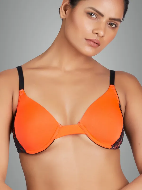 Orange_&_Black_Underwired_&_Heavily_Padded_With_Medium_Coverage_Push-Up_Bra_For_Women