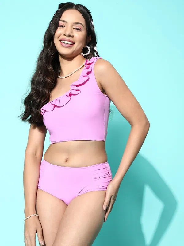 Purple_Neck_Frill_One_Shoulder_Two_Piece_Swimwear_For_Women
