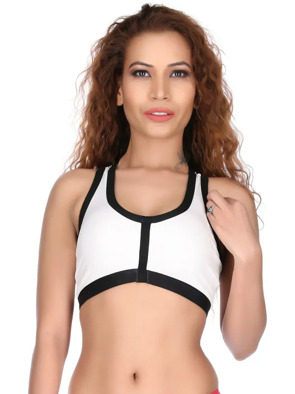 White_&_Black_Dot_Net_Dual_Tone_Medium_Impact_Sports_Bra_For_Women