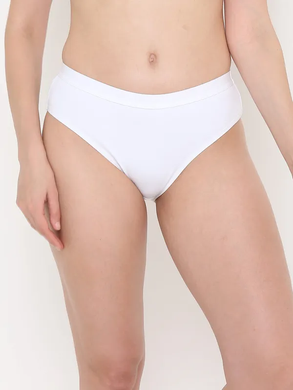 White_Mid_Rise_Soft_Cotton/Spandex_Bikini_Panty_For_Women