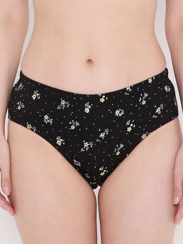Yellow_&_Black_Assorted_Mid_Waist_Printed_Bikini_Panty_For_Women